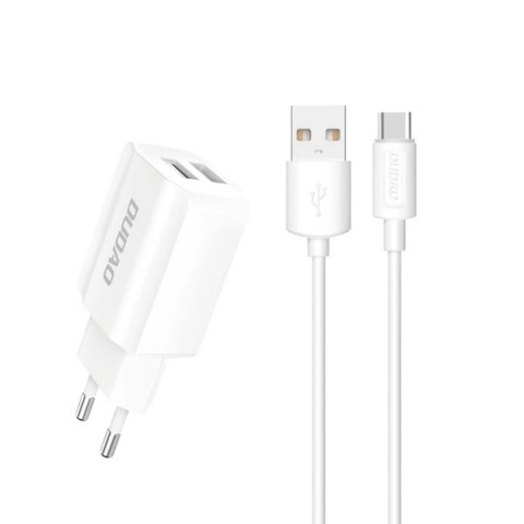 Tinklo įkroviklis 220V 2xUSB - USB C 2.4A su laidu 1m baltas (white) Dudao A2EU 